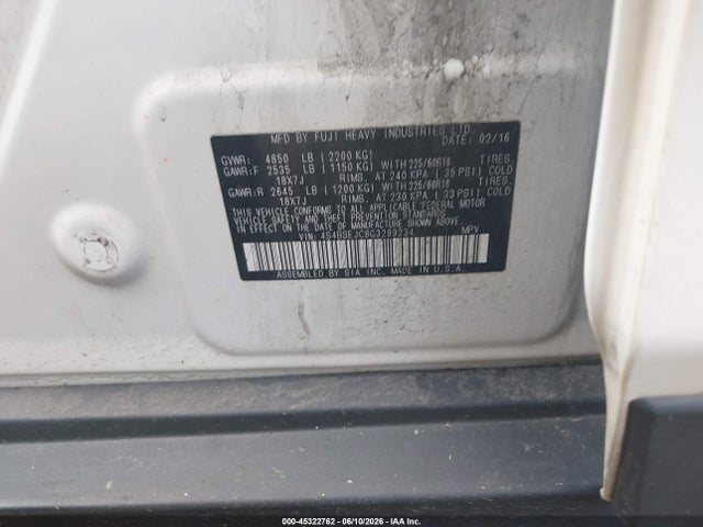Aukcja sprzedaży 2016 Subaru Outback 3.6r Limited, vin: 4S4BSEJC8G3299234, numer aukcji: 45322762