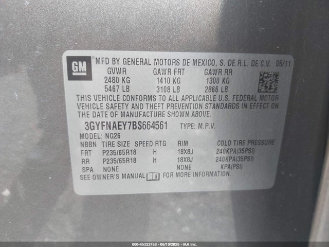 Aukcja sprzedaży 2011 Cadillac Srx Luxury Collection, vin: 3GYFNAEY7BS664561, numer aukcji: 45322768