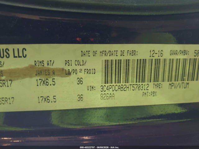 45322797 :رقم المزاد ، 3C4PDCAB2HT570312 vin ، 2017 Dodge Journey Cvp/se مزاد بيع