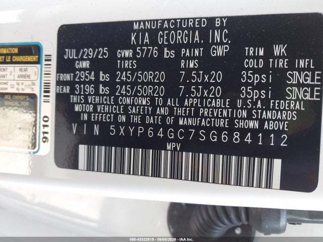 Aukcja sprzedaży 2025 Kia Telluride S, vin: 5XYP64GC7SG684112, numer aukcji: 45322819