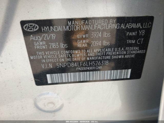 2020 Hyundai Elantra Value Edition მანქანა იყიდება აუქციონზე, vin: 5NPD84LF6LH526318, აუქციონის ნომერი: 45322854