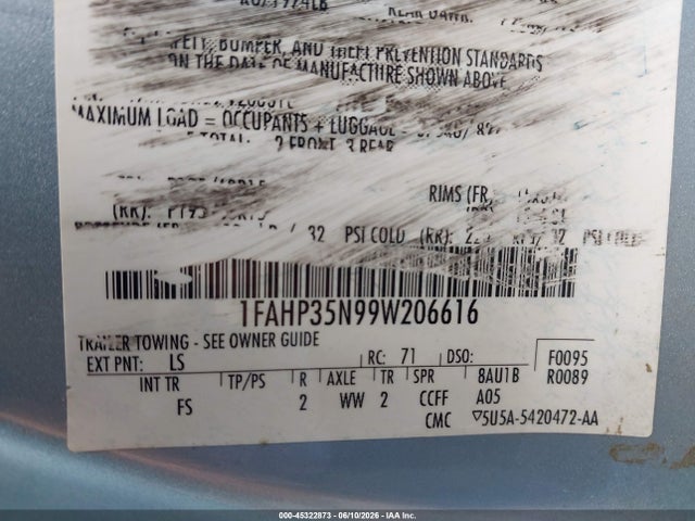 Продаж на аукціоні авто 2009 Ford Focus Se, vin: 1FAHP35N99W206616, номер лоту: 45322873