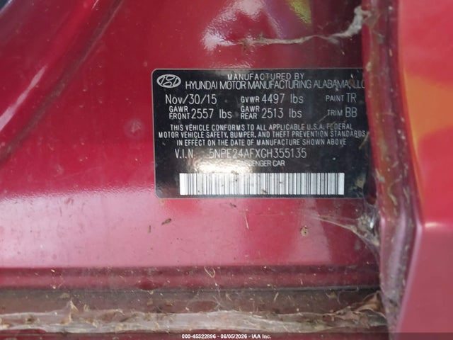 5NPE24AFXGH355135 Hyundai SONATA SE
