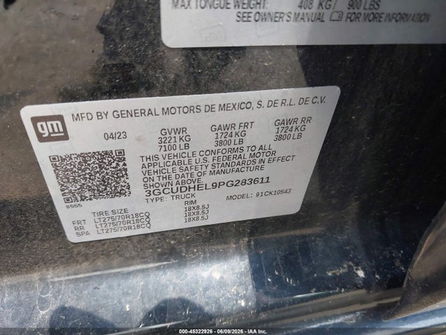 3GCUDHEL9PG283611 Chevrolet Silverado 1500 4wd Short Bed Zr2