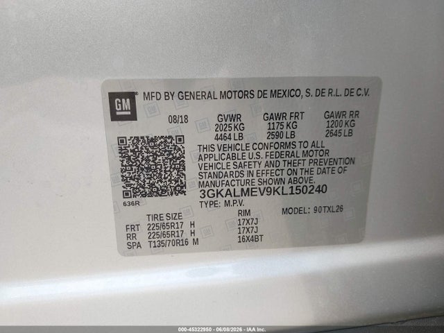 Продаж на аукціоні авто 2019 Gmc Terrain Sle, vin: 3GKALMEV9KL150240, номер лоту: 45322950