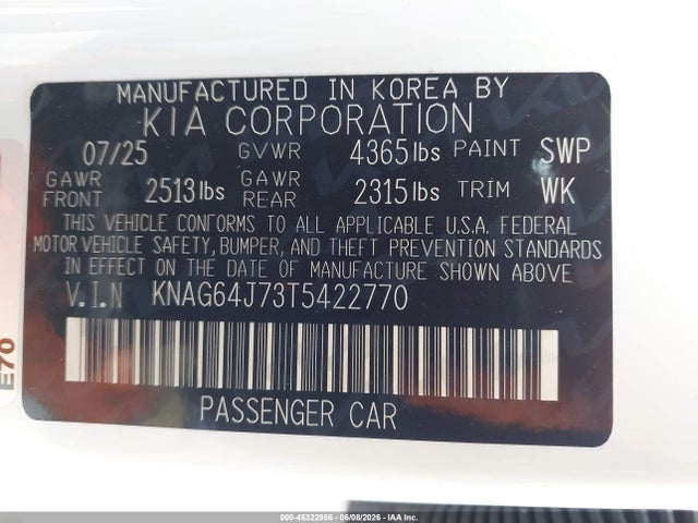 KNAG64J73T5422770 KIA K5 Gt-line Fwd