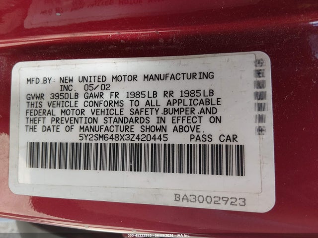 Auction sale of the 2003 Pontiac Vibe, vin: 5Y2SM648X3Z420445, lot number: 45322985