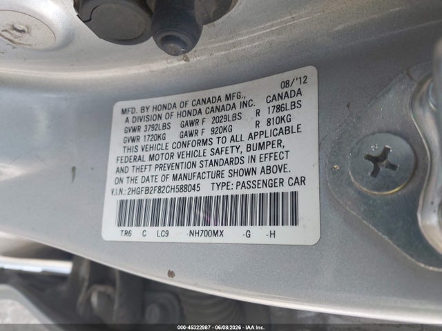 Aukcja sprzedaży 2012 Honda Civic Ex, vin: 2HGFB2F82CH588045, numer aukcji: 45322987