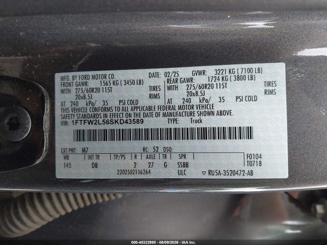Продажа на аукционе авто 2025 Ford F-150 Stx, vin: 1FTFW2L56SKD43589, номер лота: 45322995