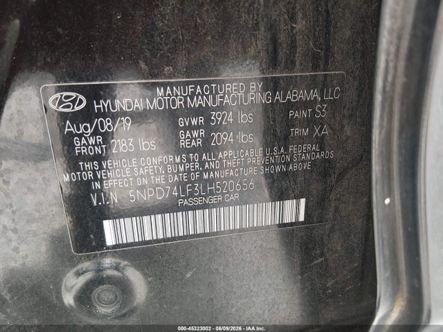 Продажа на аукционе авто 2020 Hyundai Elantra Se, vin: 5NPD74LF3LH520656, номер лота: 45323002