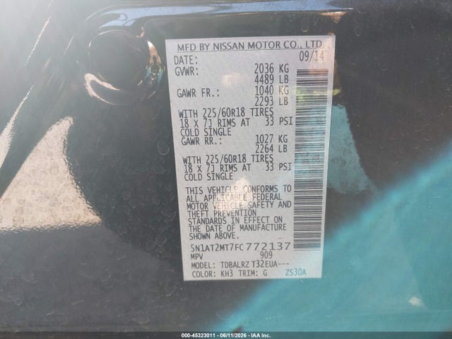 Nissan Rogue Sl 2015 5N1AT2MT7FC772137 Image 9
