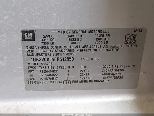 GMC YUKON DENALI 2015 1GKS2CKJ4FR512850 Image 9