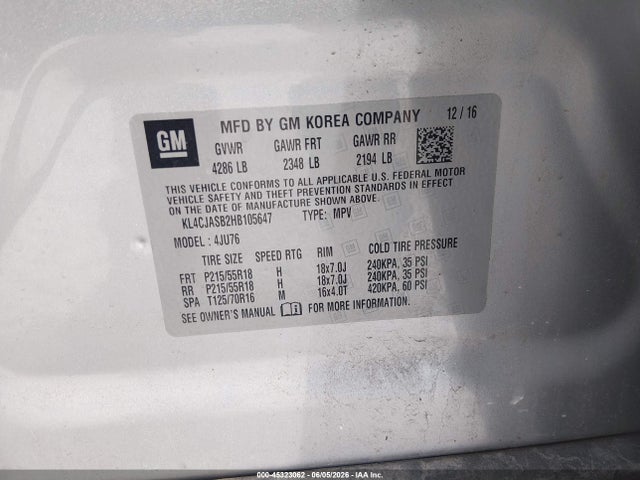 Aukcja sprzedaży 2017 Buick Encore Preferred, vin: KL4CJASB2HB105647, numer aukcji: 45323062