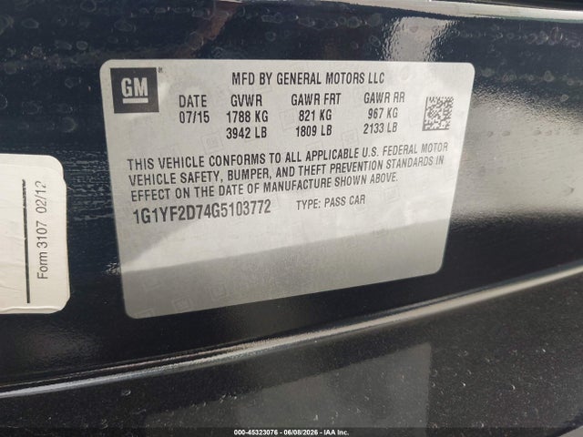 Продажа на аукционе авто 2016 Chevrolet Corvette Stingray, vin: 1G1YF2D74G5103772, номер лота: 45323076