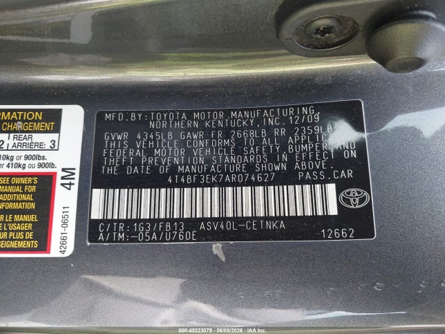 Aukcja sprzedaży 2010 Toyota Camry Le, vin: 4T4BF3EK7AR074627, numer aukcji: 45323079