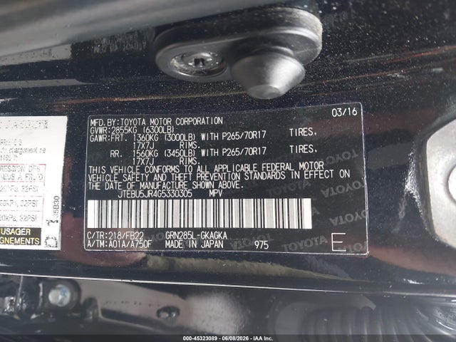 Toyota 4RUNNER SR5 2016 JTEBU5JR4G5330305 Image 9