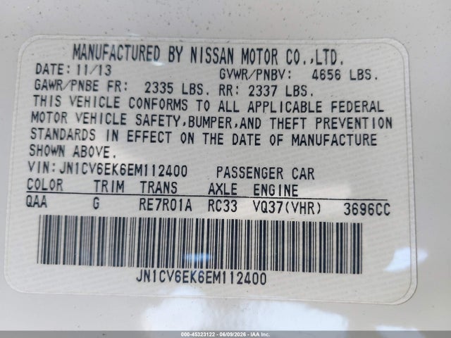 Продажа на аукционе авто 2014 Infiniti Q60 Journey, vin: JN1CV6EK6EM112400, номер лота: 45323122