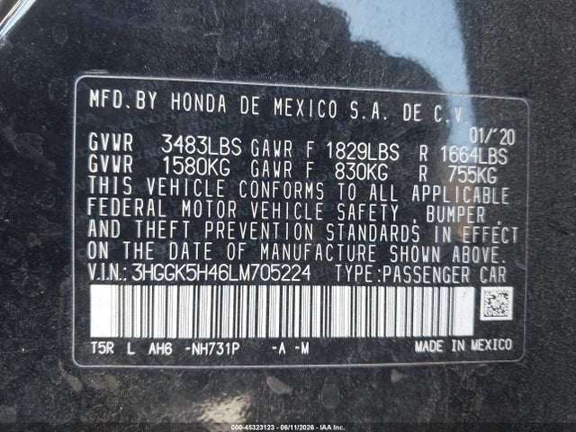 3HGGK5H46LM705224 Honda FIT LX