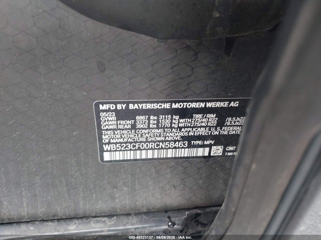 Aukcja sprzedaży 2024 Bmw Ix Xdrive50, vin: WB523CF00RCN58463, numer aukcji: 45323137
