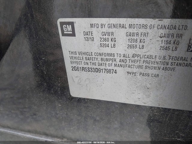 45323158 :رقم المزاد ، 2G61R5S33D9179874 vin ، 2013 Cadillac Xts Luxury مزاد بيع