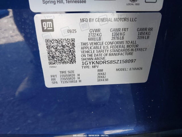 2025 Cadillac Xt5 Awd Premium Luxury მანქანა იყიდება აუქციონზე, vin: 1GYKNDRS8SZ158097, აუქციონის ნომერი: 45323162