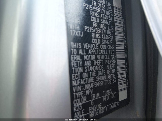 Aukcja sprzedaży 2017 Nissan Juke S, vin: JN8AF5MR9HT702163, numer aukcji: 45323171