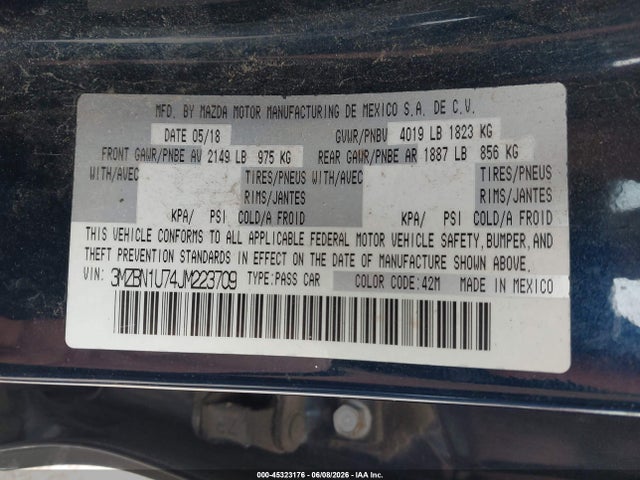 Aukcja sprzedaży 2018 Mazda Mazda3 Sport, vin: 3MZBN1U74JM223709, numer aukcji: 45323176