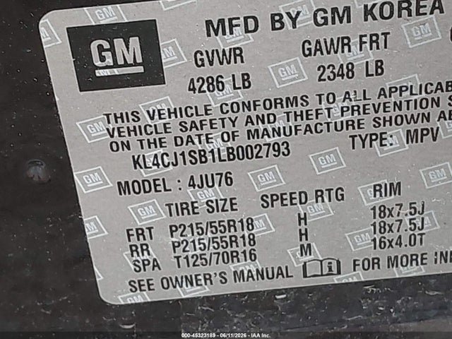 45323189 :رقم المزاد ، KL4CJ1SB1LB002793 vin ، 2020 Buick Encore Fwd Sport Touring مزاد بيع