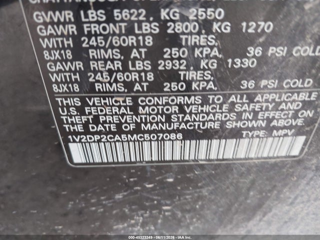 Продажа на аукционе авто 2021 Volkswagen Atlas 2.0t Se, vin: 1V2DP2CA5MC507086, номер лота: 45323249
