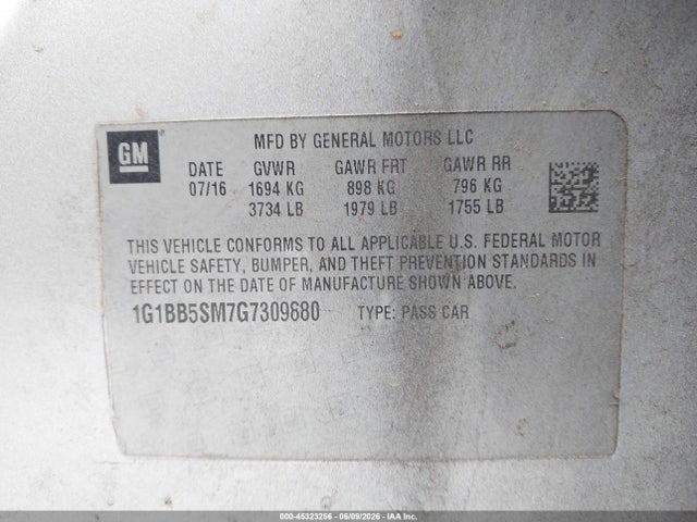 Chevrolet Cruze Ls Manual 2016 1G1BB5SM7G7309880 Image 9