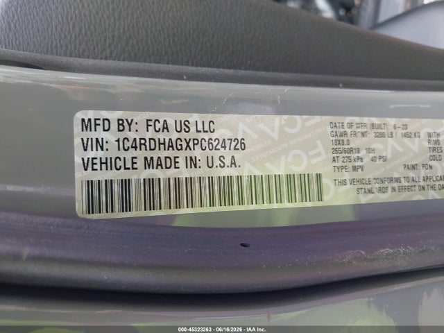 45323263 :رقم المزاد ، 1C4RDHAGXPC624726 vin ، 2023 Dodge Durango Sxt Rwd مزاد بيع