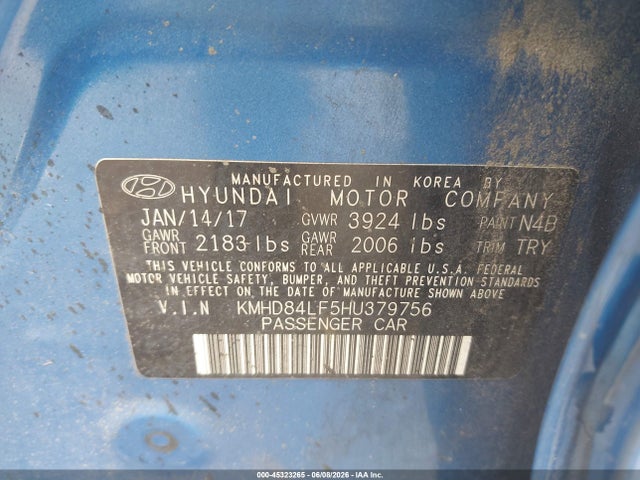 KMHD84LF5HU379756 Hyundai Elantra Value Edition