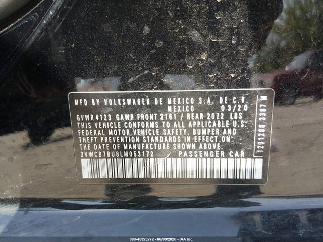 2020 Volkswagen Jetta 1.4t R-line/1.4t S/1.4t Se მანქანა იყიდება აუქციონზე, vin: 3VWCB7BU8LM053172, აუქციონის ნომერი: 45323272