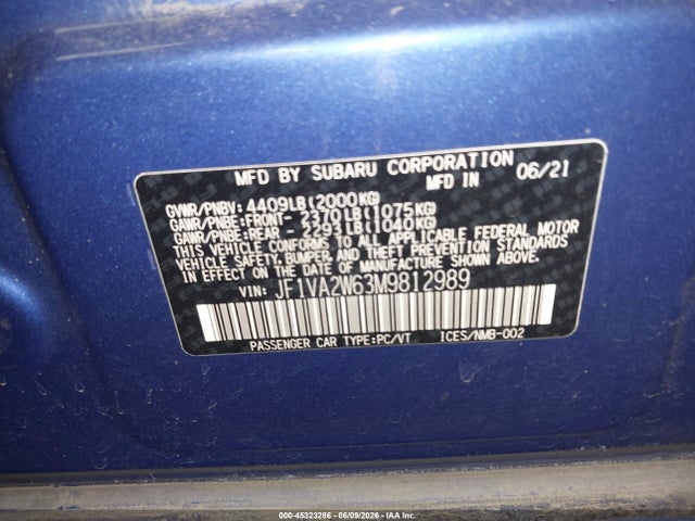 Subaru Wrx Sti Limited 2021 JF1VA2W63M9812989 Image 9