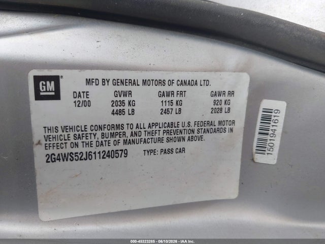 Aukcja sprzedaży 2001 Buick Century Custom, vin: 2G4WS52J611240579, numer aukcji: 45323285