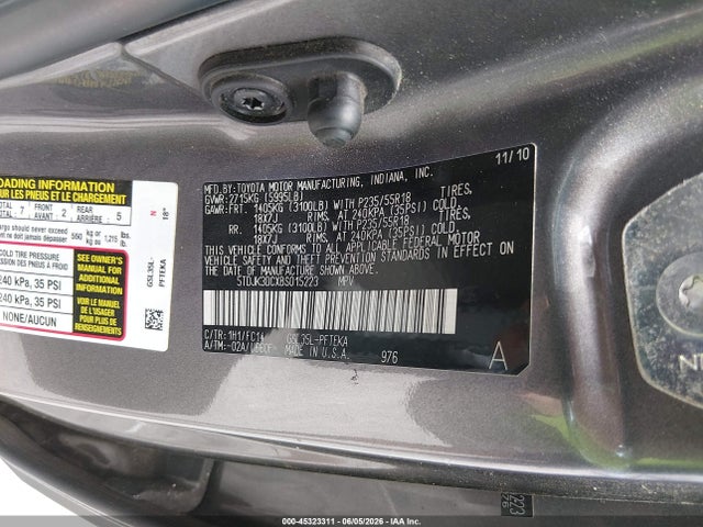 Aukcja sprzedaży 2011 Toyota Sienna Le, vin: 5TDJK3DCXBS015223, numer aukcji: 45323311
