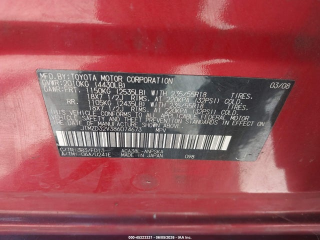 2008 Toyota Rav4 Sport მანქანა იყიდება აუქციონზე, vin: JTMZD32V386074673, აუქციონის ნომერი: 45323321