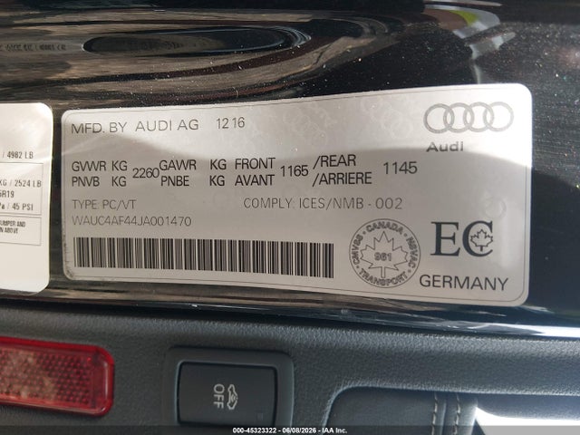 Продажа на аукционе авто 2018 Audi S4 3.0t Premium Plus, vin: WAUC4AF44JA001470, номер лота: 45323322