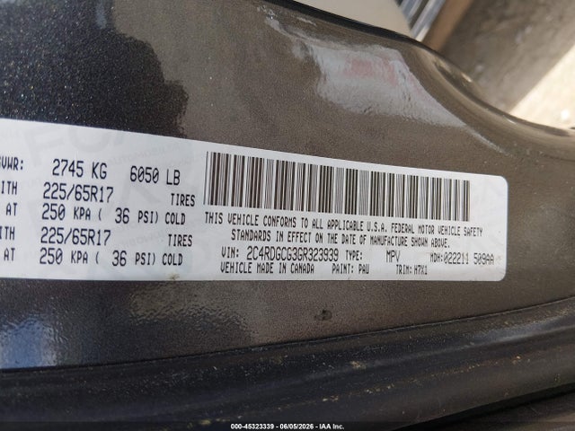 Aukcja sprzedaży 2016 Dodge Grand Caravan Sxt, vin: 2C4RDGCG3GR323939, numer aukcji: 45323339