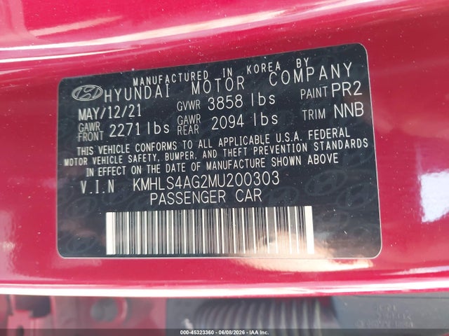 KMHLS4AG2MU200303 Hyundai ELANTRA SEL