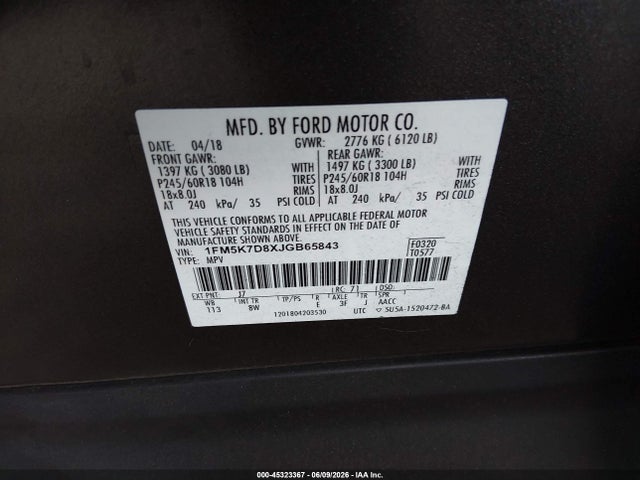 Ford EXPLORER XLT 2018 1FM5K7D8XJGB65843 Image 9