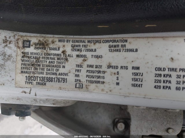 Aukcja sprzedaży 2008 Chevrolet Colorado Lt, vin: 1GCDT13E988176791, numer aukcji: 45323382