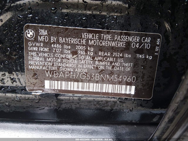 Auction sale of the 2011 Bmw 328i, vin: WBAPH7G53BNM54960, lot number: 45323400