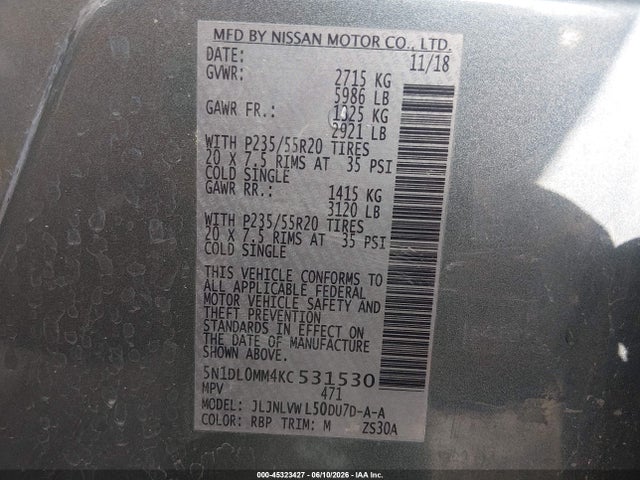 Продажа на аукционе авто 2019 Infiniti Qx60 Luxe, vin: 5N1DL0MM4KC531530, номер лота: 45323427