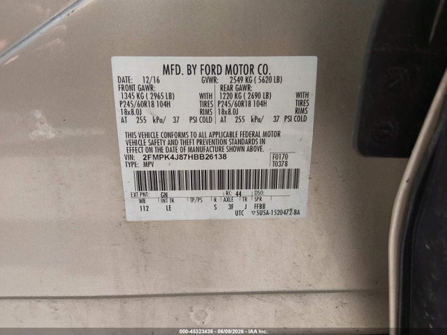 Aukcja sprzedaży 2017 Ford Edge Sel, vin: 2FMPK4J87HBB26138, numer aukcji: 45323438