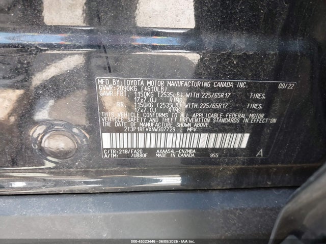 Aukcja sprzedaży 2022 Toyota Rav4 Xle, vin: 2T3P1RFVXNW307729, numer aukcji: 45323446