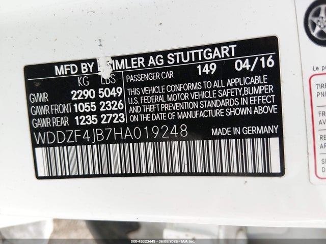 Aukcja sprzedaży 2017 Mercedes-benz E 300, vin: WDDZF4JB7HA019248, numer aukcji: 45323449