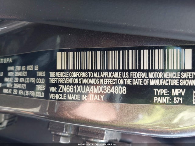 Продаж на аукціоні авто 2021 Maserati Levante, vin: ZN661XUA4MX364808, номер лоту: 45323479