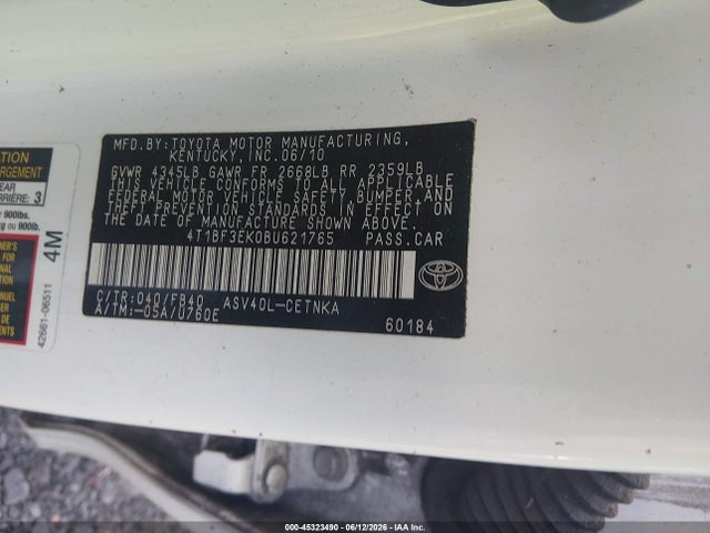 Aukcja sprzedaży 2011 Toyota Camry Le, vin: 4T1BF3EK0BU621765, numer aukcji: 45323490