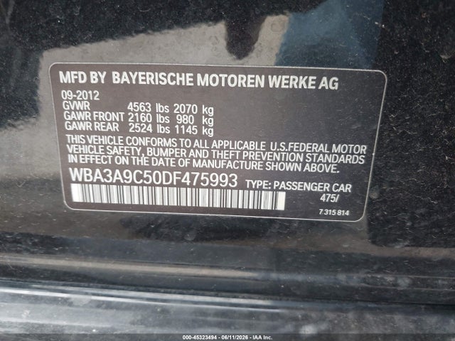 Продажа на аукционе авто 2013 Bmw 335i, vin: WBA3A9C50DF475993, номер лота: 45323494